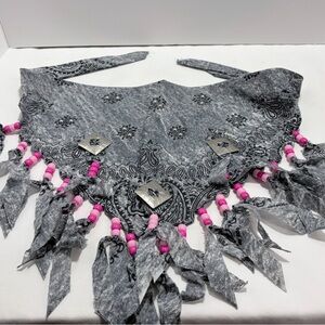 Gray Embellished Bandana Headscarf with Beaded Ties